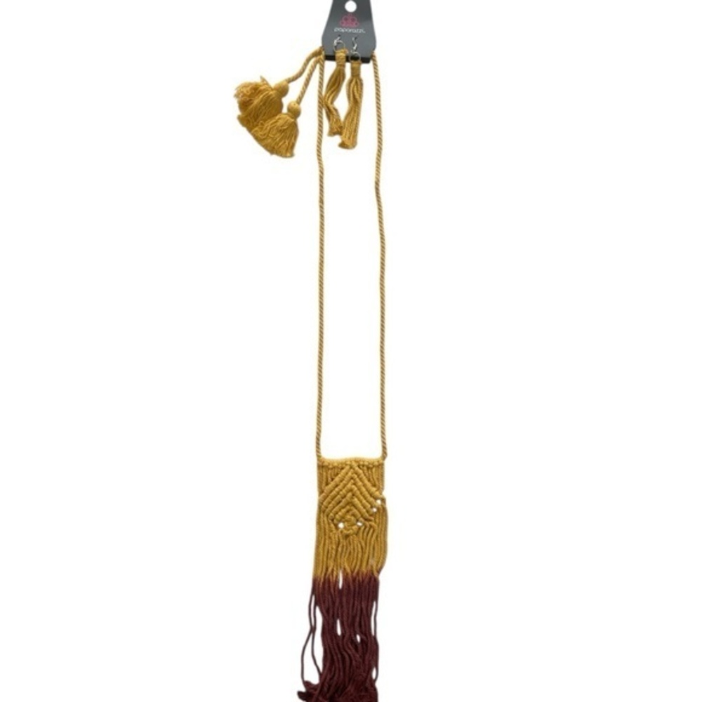 Paparazzi Crochet Mustard and Brown Earrings & Necklace Set